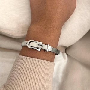 925 Sterling Silver Cuff Belt Buckle Bracelet Bangle Womens Mens Adjustable Jewellery with a Gift Bag | Personalised Name with Box