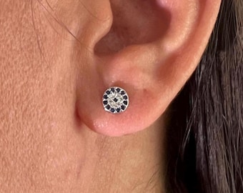 Sterling silver womens evil eye blue stone earring jewellery with a gift bag - nazar turkish