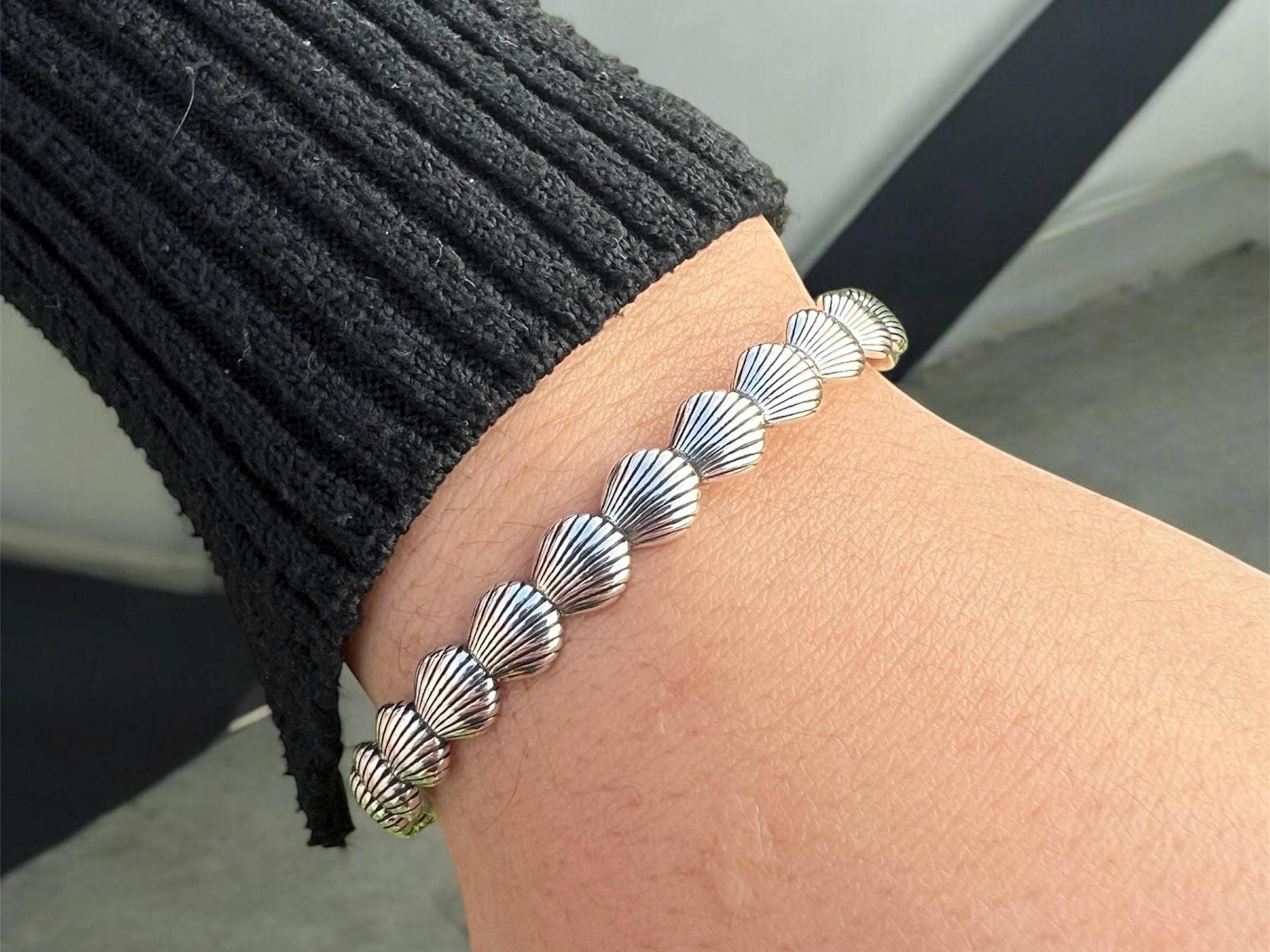 Bracciale Macramè Con Conchiglia Argento – Fatto A Mano, Regolabile, In Confezione Regalo (23 Cm, Grigio) - 3