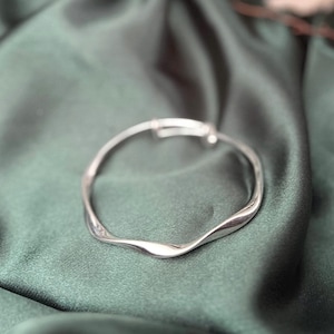 Fine silver twisted womens mobius bracelet bangle jewellery fully adjustable & gift bag | Personalised Name with Box - Bridesmaid Wedding