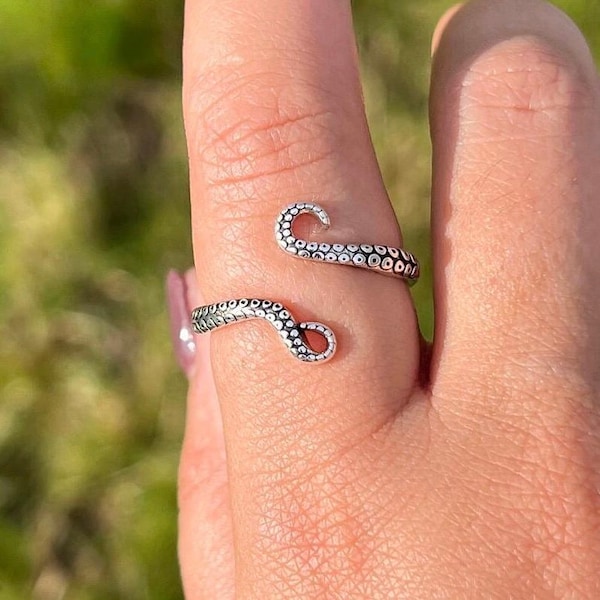 Sterling Silver Octopus Head Adjustable Womens Ring with a Gift Bag | Jewellery | Personalised Name with Box