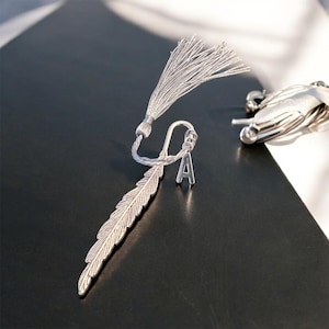 Handmade Feather Leaf Book Personalised Birthstone Silver Creative Bookmarks with Gift Bag - Initials Name Letter Word