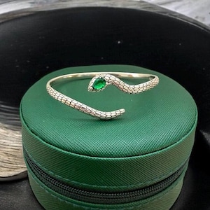 925 Sterling Silver Snake Bracelet Bangle with Green Stone Jewellery Dainty | Gift Bag Included | Optional Personalized Gift Box