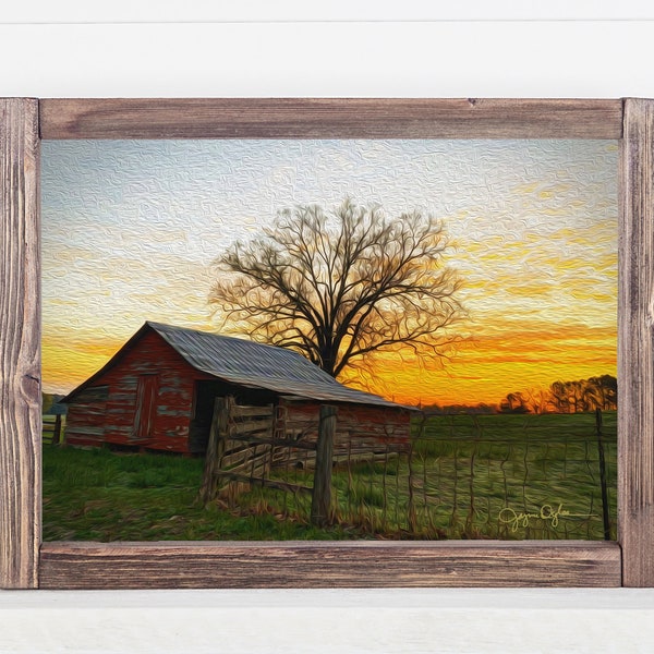 Barn Sunset Painting Print for Country Decoration Rustic Barn Decor Gift Barn Country Home Decor Country Painting Rustic Art for Kitchen