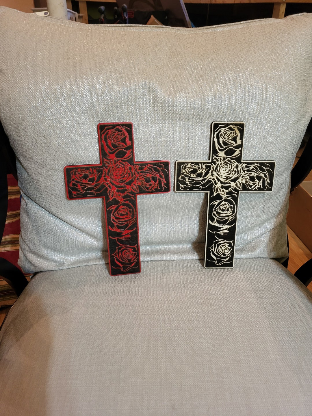 Wooden Cross Rose Design - Etsy