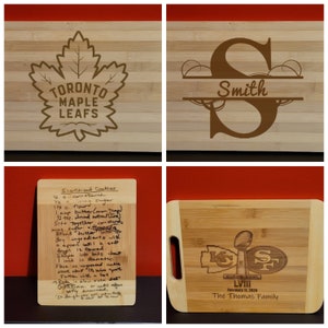 Custom bamboo cutting board laser engraved