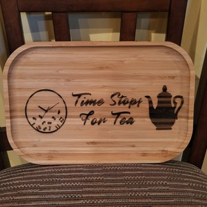 Custom bamboo wood serving tray laser engraved designs