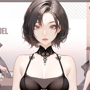 May include: Illustration of a woman in black lingerie with a lace choker and a sheer cape. The image has text that reads "STUNNING ARTIST" and "REALISM". The lingerie features delicate details and a butterfly pendant.