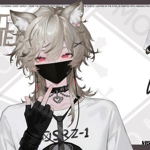 May include: An illustration of a character with wolf ears, red eyes, and a black face mask. The character wears a white t-shirt with "SBZ-1" printed on it, a black choker, and black gloves. The image includes the text "LIVE20 MODE".