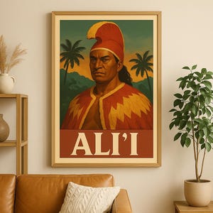 Aliʻi Hawaiian Chief Retro Poster Print – Vintage Polynesian Warrior Wall Art, Tropical History Digital Download