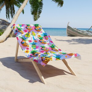 Pineapple Paradise Beach Towel – Playful Tropical AOP, Soft Cotton-Backed Absorbent Towel for Pool & Beach