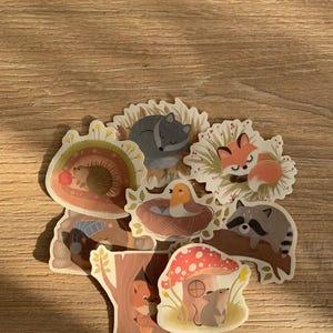 Stickers animaux de la forêt : raton laveur, souris, écureuil, hérisson, renard, oiseau, loup et ours ! Choisissez vos favoris