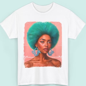 Neon Roots Tee,  Afro Art Tee, Teal Afro Graphic Tee, Black Girl Magic T-Shirt, Melanin Queen T-Shirt, Streetwear Tee, Black Women Tee