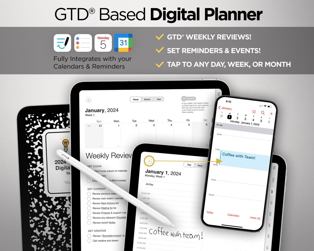 2024 Getting Things Donebased applefeel Goodnotes Planner, Integrates
