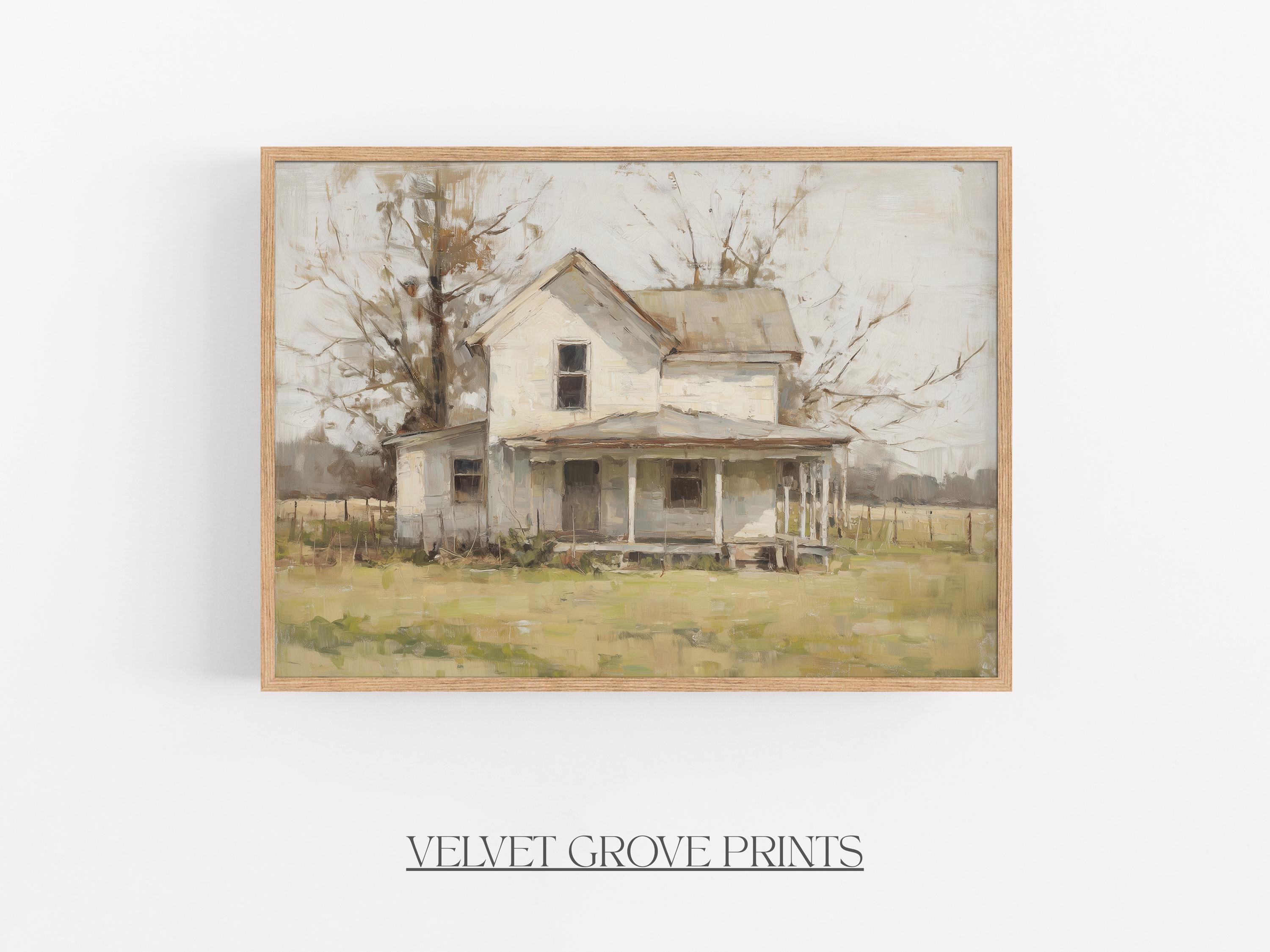Old Farmhouse Oil Painting: Classic Rustic Print, Vintage Style Home ...
