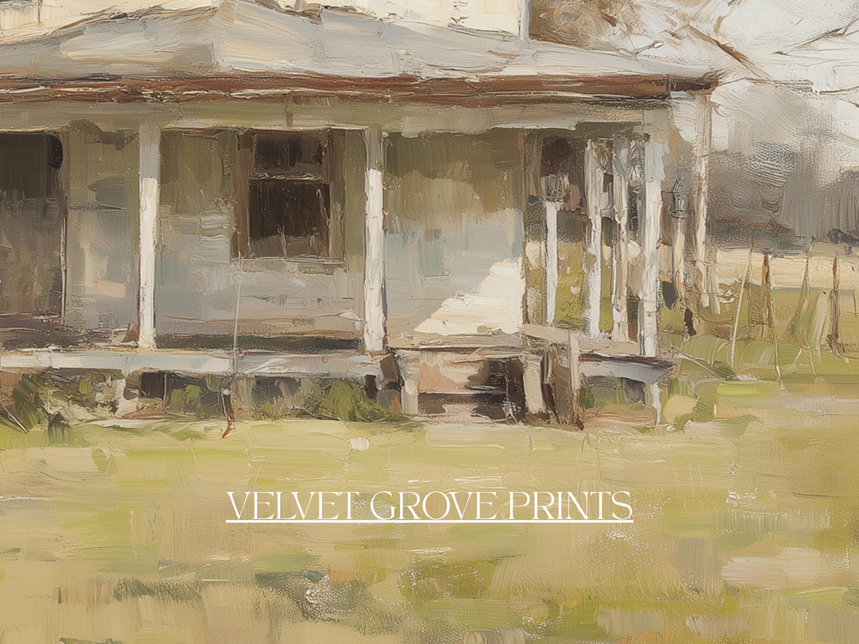Old Farmhouse Oil Painting: Classic Rustic Print, Vintage Style Home ...