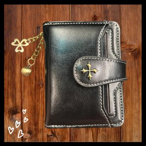 Gothic PU Leather Wallet Hand Bag For Women High Quality Card Holder Compact Female Zipper Goth Black Design