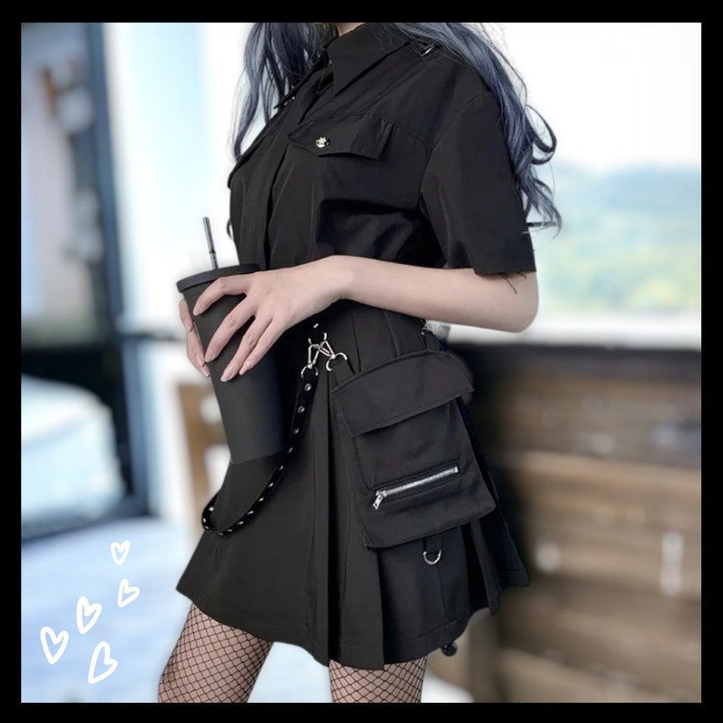 Punk Gothic Black High Waist Black Skirts Harajuku Skirt For Women Patchwork Bandage Mini Female Streetwear Black Skirt Emo Egirl zdjęcie 2