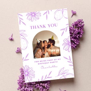 Cartão de agradecimento | Aniversário | Casamento | Festa | Violeta | Floral | Limão | Elegante | Botânico | Modelo digital | Download instantâneo | 5x7 polegadas