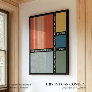 Decorazione moderna di metà secolo - Poster "Cose che posso controllare sulla salute mentale" / Arte murale ispirata al Bauhaus per stanze di terapia, regalo pieno di sentimento