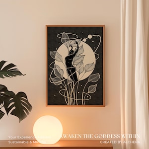 Arte mural de energía femenina divina: despierta a la diosa interior / Póster para trabajo con la sombra, empoderamiento femenino, ritual de luna llena, regalo de amor propio
