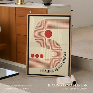 Decorazione moderna di metà secolo - La guarigione non è lineare - Poster sulla salute mentale/Stampa artistica ispirata al Bauhaus, Spazio sicuro per la terapia, Regalo per l'amore verso se stessi