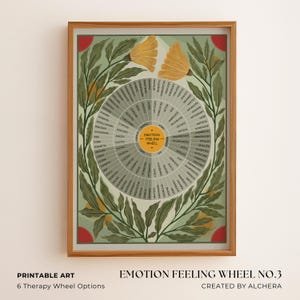 Emotion Feeling Wheel Poster 6 Optionen: Self-Care, Trauma, Bedürfnisse, DBT, Emotion Gefühl, Therapie Büro Dekor Blumen Orakel Kunst Heilung Geschenk