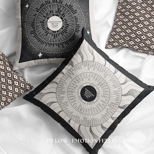 Almohada decorativa con ruedas de emociones y sentimientos, cómodas e incómodas / Tabla de terapia Yin y Yang, regalo de autocuidado para la decoración de la oficina de terapia