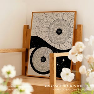 Poster della ruota delle emozioni Yin Yang / Tabella di terapia psicologica per l'arredamento dell'ufficio del consulente scolastico, design celeste, regalo di riflessione quotidiana per la cura di sé