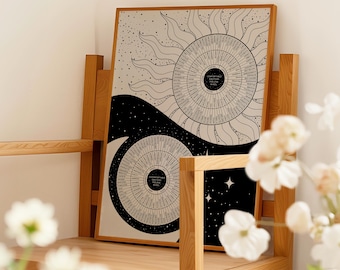 Yin Yang Emotion Wheel Poster | Psychology Therapy Chart for School Counsellor Office Decor Celestial Design Daily Reflecting Self-care Gift