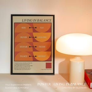 Arredamento moderno di metà secolo - Poster sulla salute mentale "Vivere in equilibrio" / Stampa artistica ispirata al Bauhaus, Decorazione per stanze di terapia, Regalo per amore di sé