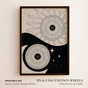 Yin Yang känslohjul-poster: Terapikontorsdekor, himmelsk konst, självvårdsgåva
