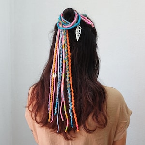 Dreadlock Ponytail Hair Tie: Colorful Wool Dreads, Seashell Accents