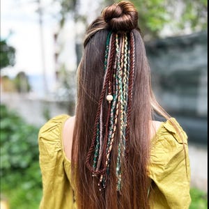 Dreads on Hairband, Ponytail Braids hair extensions, Dread Falls, Wool Dread lock with Elastic band , Hair wig brown, green boho dreads