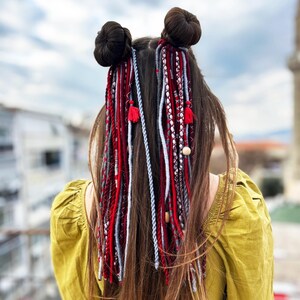 Dread lock Hair Ties, Ponytail Braids, Boho Hair Extensions, Hippie Braids, Viking Hair Wig, Red and Gray Dreads with Elastic Hair Ties