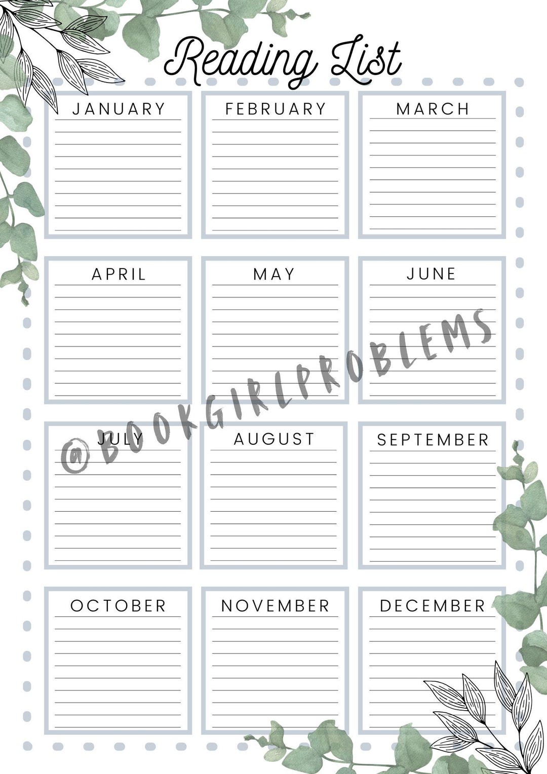 Reading Planner Printable Monthly Book Tracker Yearly Reading List DIGITAL DOWNLOAD - Etsy UK