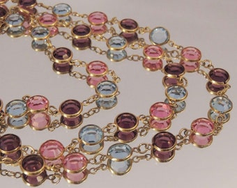 SWAROVSKI Crystal Necklace, Swarovski Pastel Austrian Crystal Necklace, Bezel Set Swarovski Crystal Chain, Vintage Swarovski Jewelry
