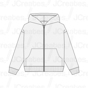 Vektormodell av boxig huvtröja med dragkedja - anpassningsbar huvtröjamall | Direkt nedladdning | Högkvalitativa digitala filer | Digital nedladdning