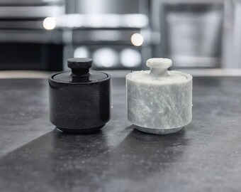 Handmade Marble Salt Cellar with Lid - Elegant Set of 3" Salt and Pepper Cellars