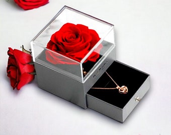 Eternal Rose with Heart Necklace | Valentine's Gift For Her | Anniversary Gift | Mother's Day Gift | Gifts for Girlfriend, Mom, Wife