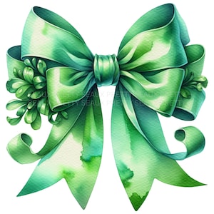 Green Bow PNG, Watercolor Bow PNG, St. Patrick&#39;s Day Bow Png, Green Coquette Bow png, St. Paddy&#39;s Day Png, Western Bow, Digital Download