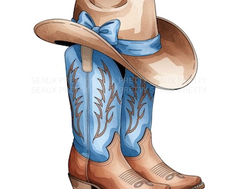Cowgirl Boots With Hat PNG, Cowgirl Boots PNG, Watercolor Cowboy Boots PNG, Cowgirl Boots Clipart, Digital Download