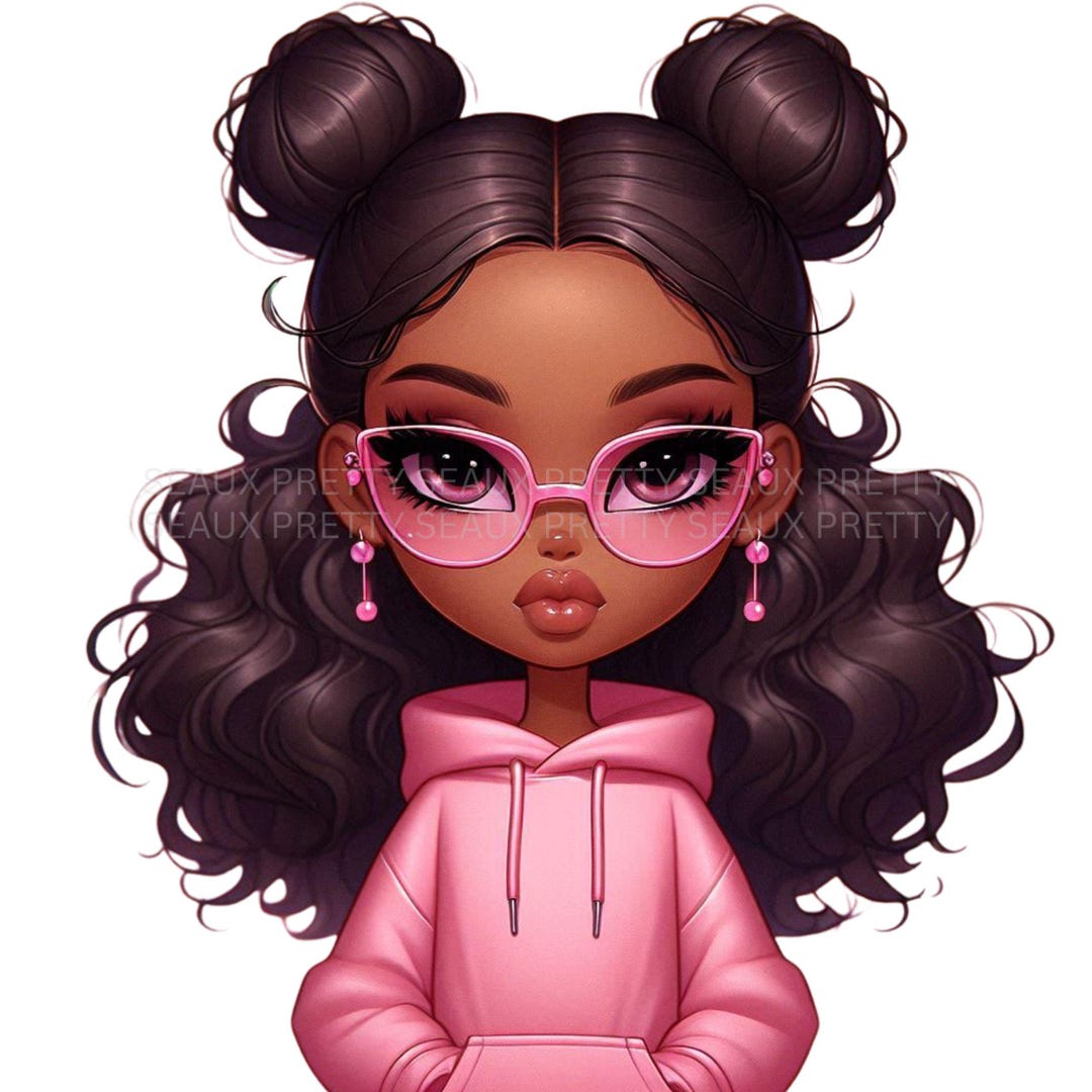 Black Girl PNG, Cute Chibi Girl Design, African American Clipart