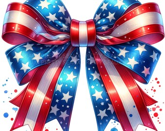 Amerikanische Flagge Schleife PNG, Aquarell Vierter Juli PNG, Gott segne Amerika Png, Flagge Kokette Bogen Design, USA Flagge Png, digitaler Download