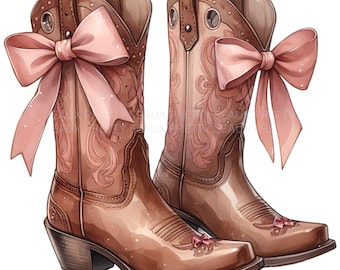 Cowgirl Boots PNG, Cowgirl Coquette Bow Boots PNG, Watercolor Cowboy Boots PNG, Cowboy Boots png, Cowgirl Boots Clipart, Digital Download