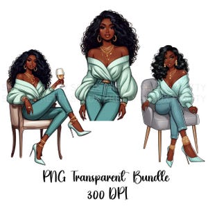 3 PNG African American Luxurious Boss Lady PNG, Black Boss Bundle, Melanin Women PNG, Watercolor Black Girl Clipart, Digital Download
