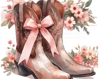 Cowgirl Boots PNG, Cowgirl Coquette Bow Boots PNG, Watercolor Cowboy Boots PNG, Cowboy Boots png, Cowgirl Boots Clipart, Digital Download