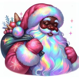 Iridescent Black Santa PNG, Black Santa Design, Black Santa Clipart, Christmas PNG, African American Santa, Melanin Santa png