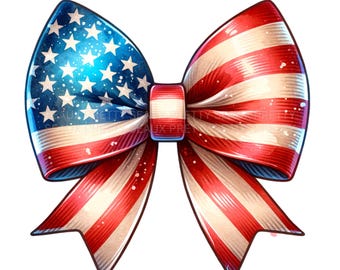 Amerikanische Flagge Schleife PNG, Aquarell Vierter Juli PNG, Gott segne Amerika Png, Flagge Kokette Bogen Design, USA Flagge Png, digitaler Download