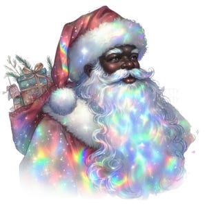 Iridescent Black Santa PNG, Black Santa Design, Black Santa Clipart, Christmas PNG, African American Santa, Melanin Santa png